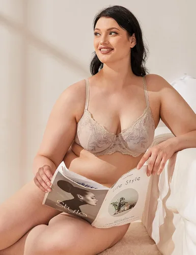 Vista 4 de Wingslove Sujetador con aro de encaje transparente para mujer, sin relleno, sin forro, hermoso y sexy