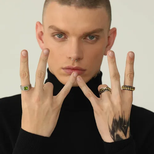 Vista 4 de U7 Skull Ring, Skeleton Ring, Biker Ring for Cocktail Party, Gothic Fashion Rings with Skull, Size 7-14,StainlessBlackGold