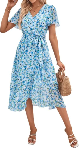 Vista 30 de PRETTYGARDEN Vestido largo bohemio floral de verano para mujer Melocotón Floral