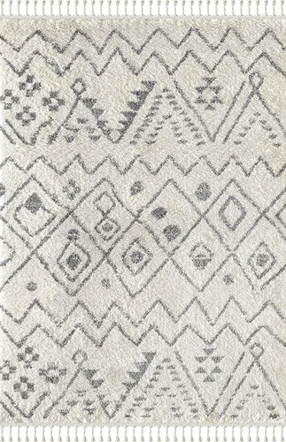 Vista 3 de Abani Willow Collection - Alfombra geométrica bohemia, rectangular, color marfil y gris, 4 x 6 pies, estilo tribal