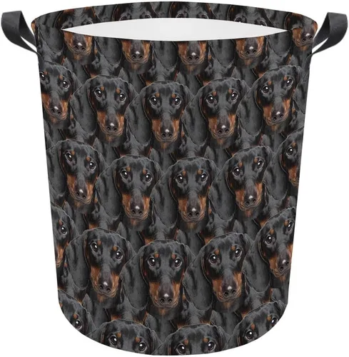 Vista 17 de Cesta de lavandería con cara de perro, cesta de lavandería plegable con asa de tela impermeable, caja de juguetes, cesta de almacenamiento de ropa