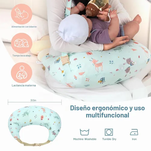 Vista 2 de Almohada de lactancia, almohadas de lactancia materna con funda extraíble de tamaño estándar, almohada de lactancia con relleno transpirable Verde