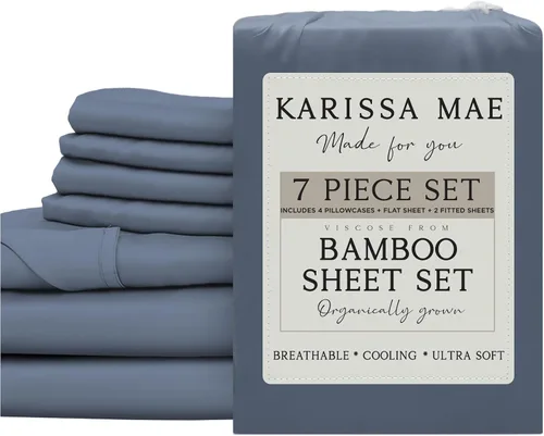 Vista 57 de KARISSA MAE Juego de sábanas de viscosa de bambú de lujo, 100% certificado FSC, refrescante, lujosamente suave, bolsillos profundos de 18 pulgadas
