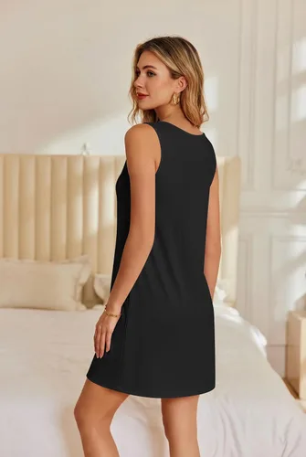 Vista 7 de Ekouaer Camisones para mujer, de viscosa de bambú, sin mangas, para dormir, con cuello en V, ropa de dormir
