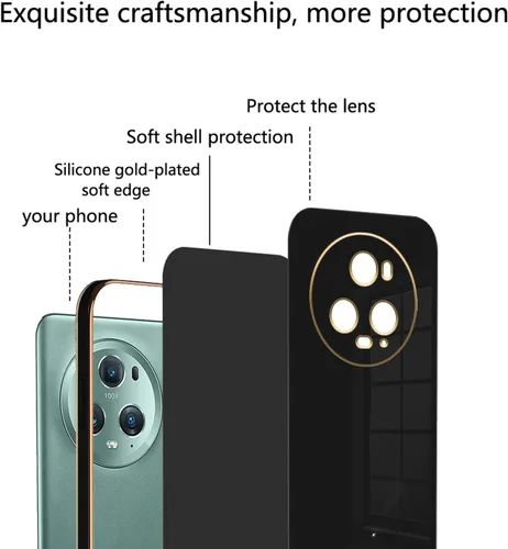 Vista 7 de Compatible con Honor Magic 5 Pro Funda de silicona rosa, chapado Honor Magic 5 Pro, funda delgada y suave a prueba de golpes (negro)