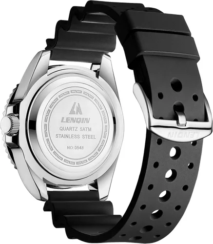 Vista 2 de LN LENQIN Relojes para hombre, reloj impermeable de acero inoxidable para A5-LN-0548-Plata Negro