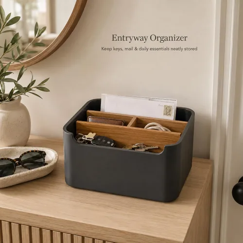 Vista 6 de Organizador de escritorio elegante y soporte para mando a distancia en negro - Mantén tu espacio de trabajo ordenado y organizado, almacenamiento