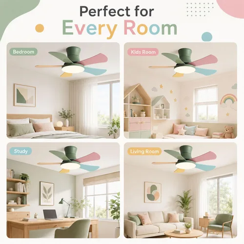 Vista 8 de Ventilador de techo de madera simple de perfil bajo con luz de 36 pulgadas, ventilador de techo LED de montaje empotrado para dormitorio