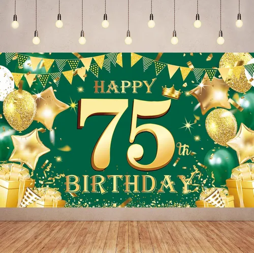 Vista 4 de Cartel de feliz cumpleaños número 100 de oro verde, 3.6 x 6 pies, montaje en pared, fiesta, cumpleaños Oro verde 100