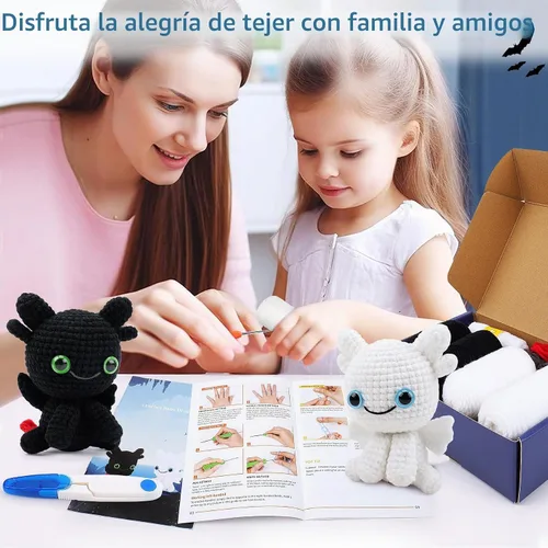 Vista 5 de Kit de ganchillo de dragones de 2 piezas para principiantes, kit de iniciación de ganchillo para adultos
