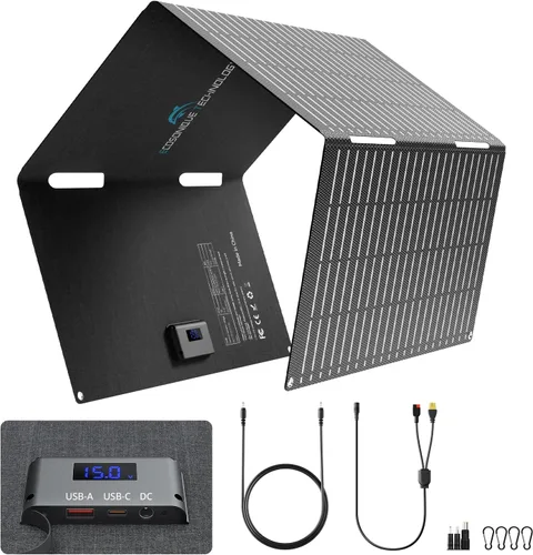 Vista 12 de Ecosonique - Cargador de paneles solares plegables portátiles de 60 W, carga rápida con USB-C PD3.0 USB-A QC3.0 DC 18V Salida ETFE Revestimiento