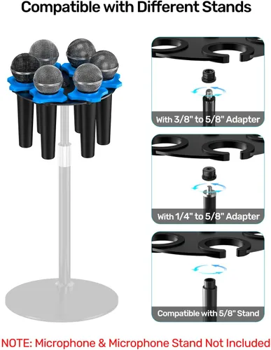 Vista 5 de Soporte para micrófono múltiple de hasta 6 micrófonos, soporte de micrófono de aluminio para micrófonos inalámbricos e inalámbricos, se monta