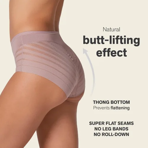 Vista 3 de Leonisa Ropa interior invisible de cintura alta con control de abdomen y encaje a rayas - Bragas moldeadoras para mujer