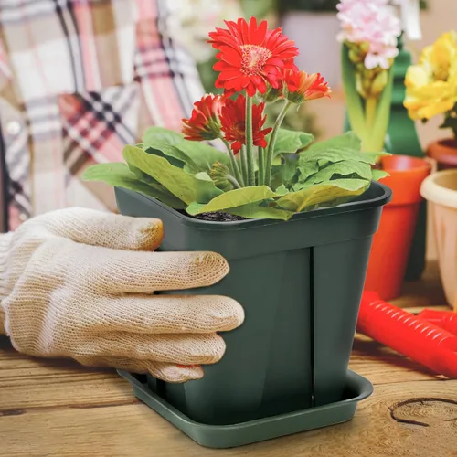 Vista 8 de Fasmov Macetas cuadradas de plástico de 7 pulgadas con orificio de drenaje, macetas de jardín para plantas de vivero, macetas de flores con bandejas
