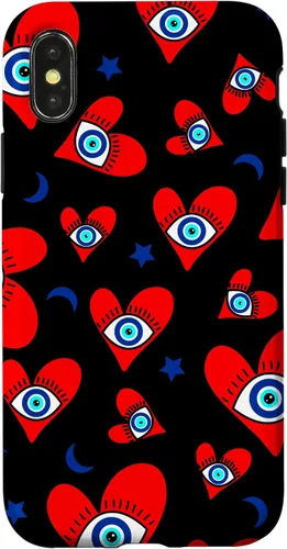 Vista 5 de Funda para iPhone 12 mini con diseño de mal de ojo, diseño de corazones de mal de ojo azul