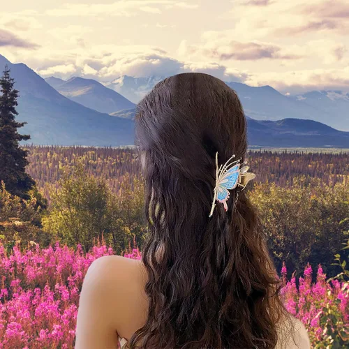 Vista 6 de Grandes pinzas de mandíbula de metal antideslizantes con mariposa brillante para mujeres - Agarre fuerte y bonito, accesorios para el cabello