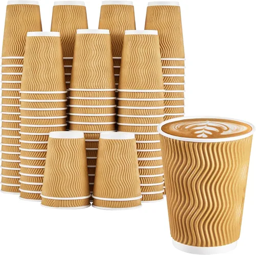 Vista 11 de Clawsoff - Paquete de 90 tazas de café de papel desechables de 16 onzas Marrón