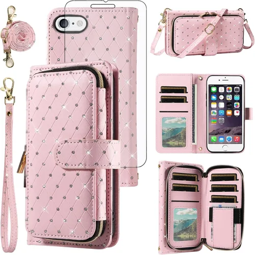 Vista 165 de Funda para teléfono iPhone 6 6S con cremallera y protector de pantalla con protector de pantalla, correa de cordón cruzado, ranura para iPhone 6 Six