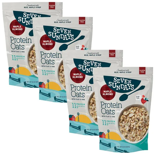 Vista 6 de Seven Sundays Avena proteica, manzana y canela, bolsa de 32 onzas (paquete de 4), avena sin gluten, 0.35 onzas de proteína reciclada, disfruta