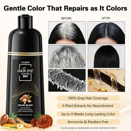 Vista 4 de Champú de tinte de cabello negro 3 en 1 color de cabello