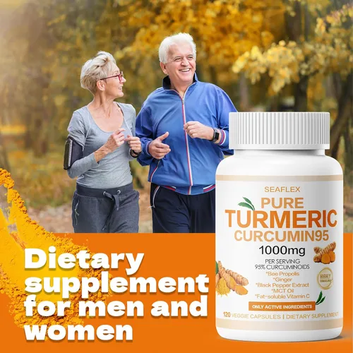 Vista 2 de Curcumina de cúrcuma 95 1000 mg, 95% complejo de curcuminoides con propóleo de abeja y bioperina, 120 cápsulas, suplemento de apoyo
