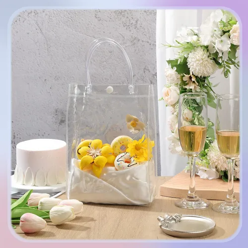 Vista 4 de Saintrygo 100 bolsas de regalo de PVC transparente con asas, transparentes