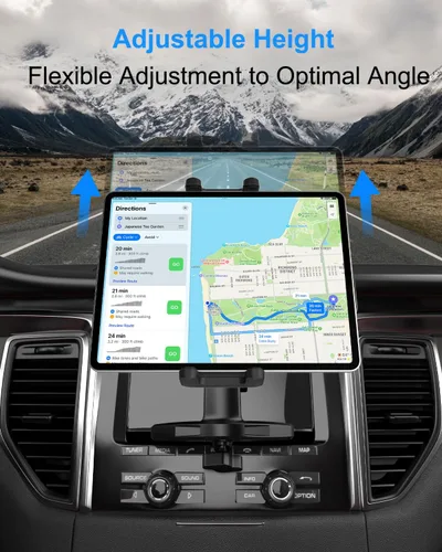 Vista 4 de Soporte para tablet de automóvil, ranura para CD, brazo ajustable en altura, soporte para tableta para reproductor de CD de automóvil, abrazadera