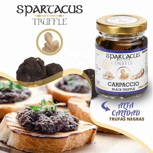 Vista 2 de Spartacus Carpaccio de trufa negra en aceite de oliva extra virgen Rebanadas de melanosporum de tubérculo real Condimento gourmet para pasta