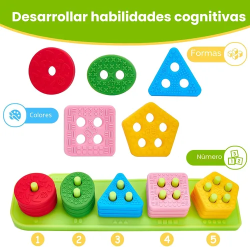 Vista 4 de hahaland Juguetes sensoriales Montessori para clasificar y apilar de silicona para niños de 1 a 3 años, bloques suaves texturizados para clasificar