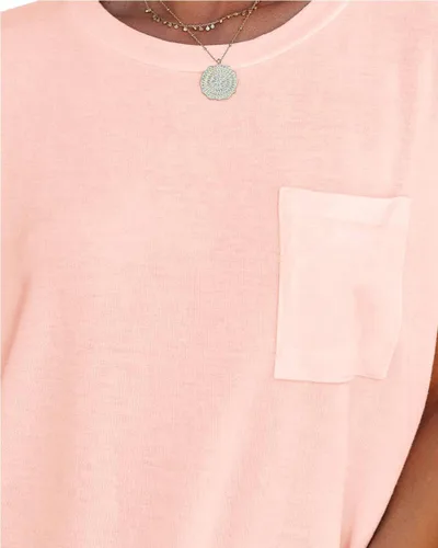 Vista 4 de WMZCYXY Camiseta de verano para mujer, sin mangas, cuello redondo, casual, holgada, con bolsillo