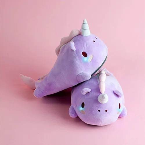Vista 6 de SMOKO Pantuflas de unicornio iluminadas, calentadores de pies de felpa con mejillas LED, bonito estilo kawaii, Morado, talla única