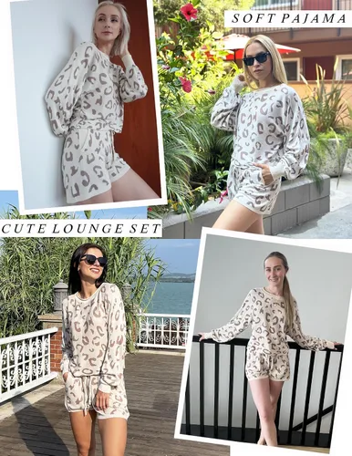 Vista 2 de Ekouaer - Conjunto de pijama de punto para mujer, ropa de descanso, sudadera de manga larga y pantalones a juego, casual, 2 piezas, tallas S-XXL