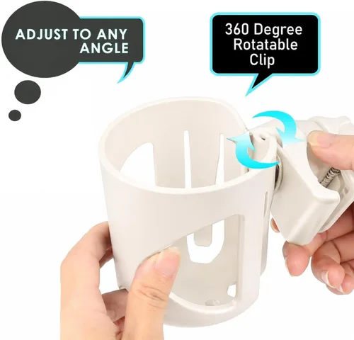 Vista 9 de Universal Cup Holder for Stroller, Bike, Scooter & Wheelchair – Compatible with Stanley, Hydroflask, Yeti, Owala – 360° Rotating, Anti-Shake, Spill
