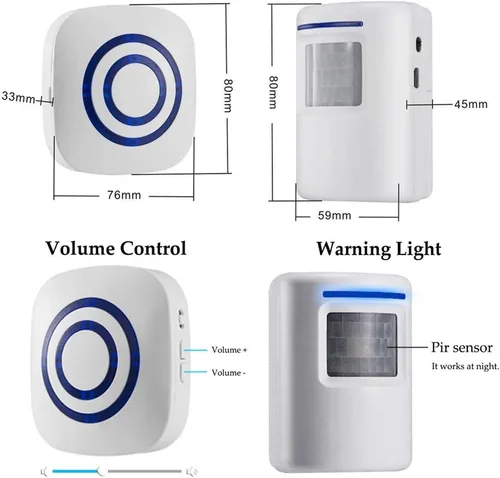 Vista 2 de Timbre de puerta con sensor de movimiento para negocios, kit de timbre para exteriores, alerta de entrada inalámbrica: Timbre de sensor