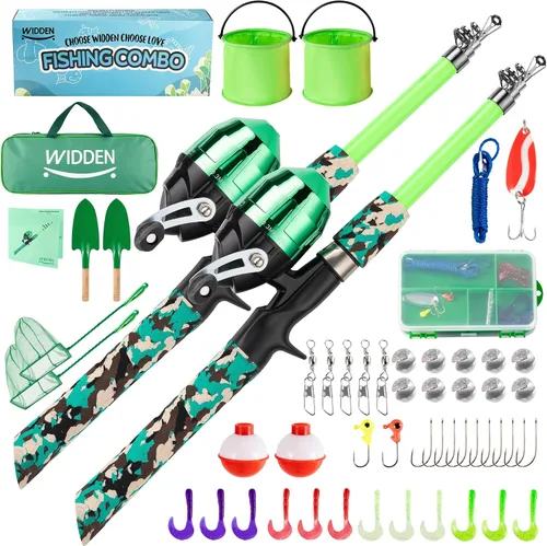 Vista 9 de WIDDEN Kids Fishing Pole, Portable Telescopic Kids Fishing Poles for Boys and Girls, Fishing Rod and Reel Combo Kit with Tackle Box, and Fishing