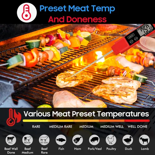 Vista 5 de DOPI Termómetro de carne de lectura instantánea para parrilla y cocina, termómetro impermeable de comida rápida con luz de fondo, sonda digital