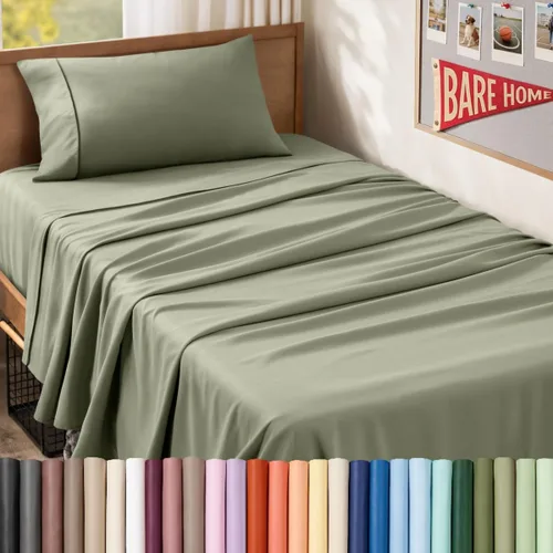 Vista 101 de Bare Home Juego de Sábanas Twin - Sábanas de Cama de Microfibra Ultra-Suave 1800 - Doble Cepillado - Bolsillos Profundos - Ajuste Fácil - Extra