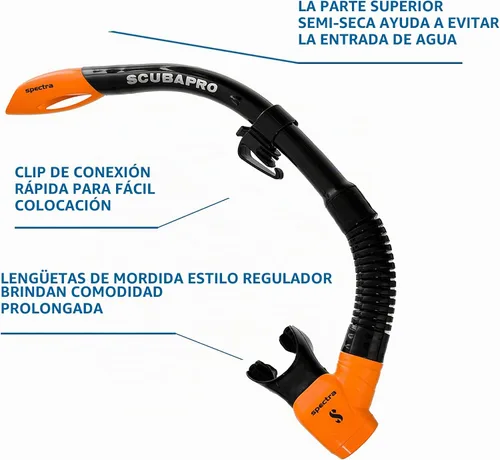 Vista 4 de SCUBAPRO Spectra Snorkel, Negro/Naranja