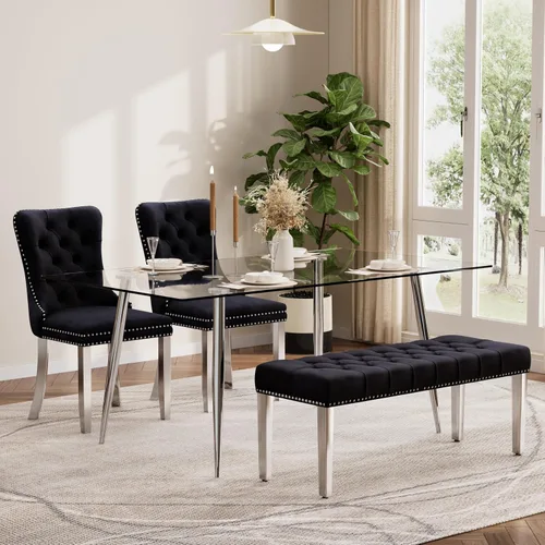 Vista 34 de Baysitone Juego de mesa de comedor de cristal de 51 pulgadas para 4, juego de 5 piezas de comedor moderno, mesa de cocina rectangular de vidrio