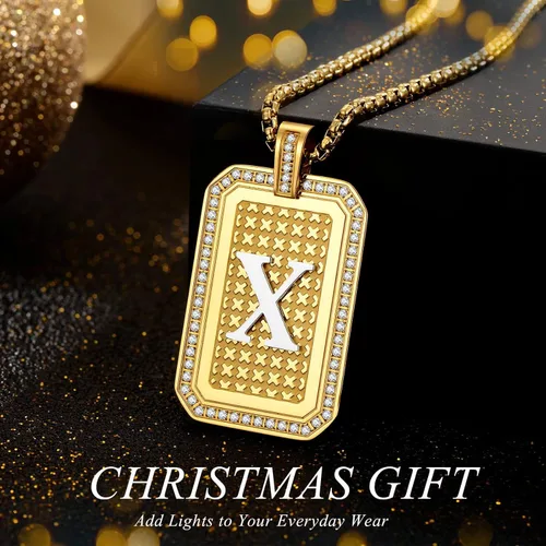 Vista 5 de Holizaly Collar con Colgante de Letra Inicial A-Z para Hombres y Mujeres, Letra Mayúscula Chapado en Oro 18K, Cadena Cuadrada de Diamantes, Regalo