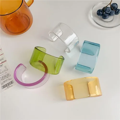 Vista 3 de Pulsera geométrica de resina acrílica transparente colorida y abierta, de acetato grueso para mujeres y niñas, regalo de joyería