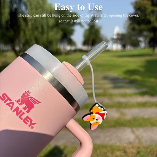 Vista 4 de Tapas de corgi para pajitas de Stanley Cup - Paquete de 4 Accesorios reutilizables de silicona para tazas Stanley Cup, tapas para pajitas
