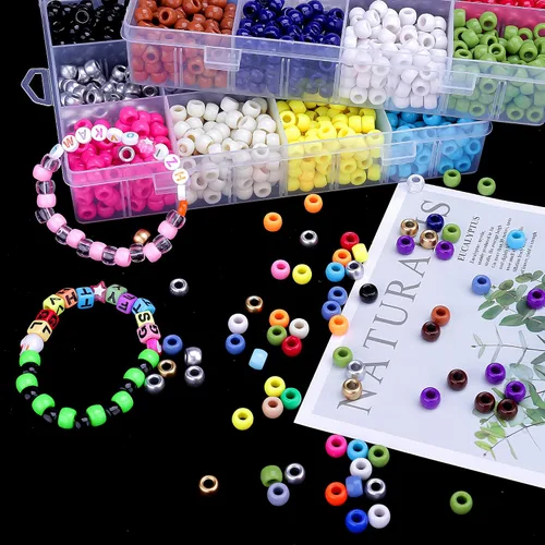 Vista 6 de Greentime Kit de fabricación de joyas de cuentas de poni, cuentas de pony de 0.354 in, cuentas opacas de arcoíris, pequeñas cuentas espaciadoras