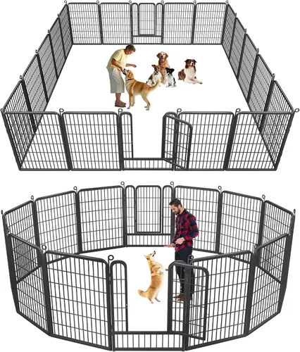Vista 12 de Corralito para perros, 32 pulgadas, 10 paneles cerca para perros de exterior, corral para perros de interior antióxido, corral para mascotas
