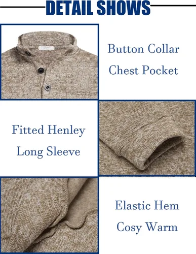 Vista 4 de COOFANDY Sudadera casual Henley de forro polar térmico para hombre