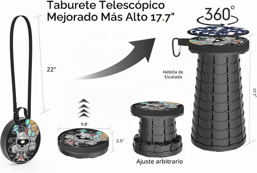 Vista 3 de ALEVMOOM Taburete plegable portátil mejorado con cojín, taburete telescópico retráctil para adultos, capacidad resistente, 440 libras, silla