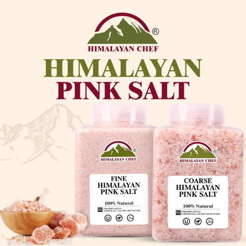 Vista 2 de Himalayan Chef Sal rosa del Himalaya, sal rosa fina y gruesa, sal 100% natural y orgánica, enriquecida con 84 minerales Sin OMG, vegano, Kosher