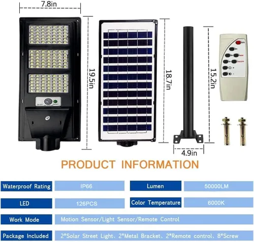 Vista 11 de Luces solares de calle de 30000 lm para exteriores, impermeables, 6000 K, luces de inundación solares con sensor de movimiento y control remoto