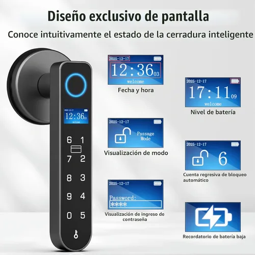 Vista 4 de Cerradura de puerta de entrada sin llave con código RFID tarjeta NFC APP Keypad, manija de puerta interior biométrica inteligente automática