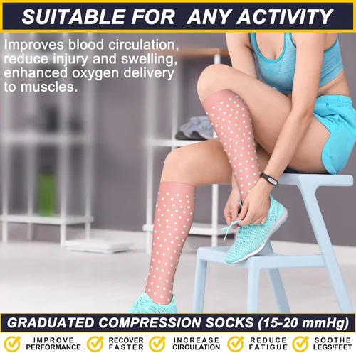 Vista 2 de Calcetines de compresión para mujeres y hombres (6 pares) 15-20 mmHg son para atletismo, correr, montar, viajar, enfermería médica, mejor apoyo
